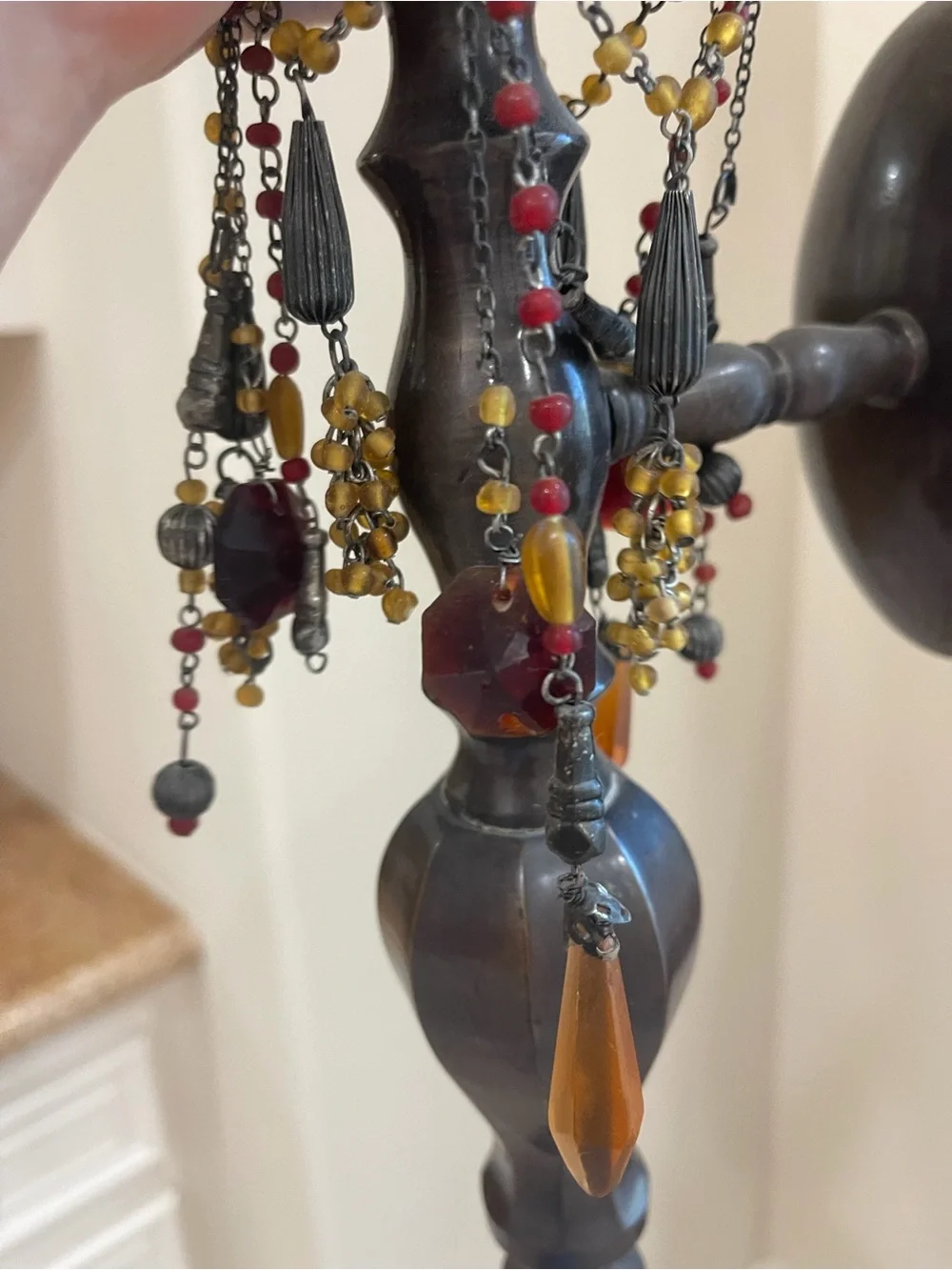 Amber Mosaic Glass Wall Sconce Pair with Beaded Accents